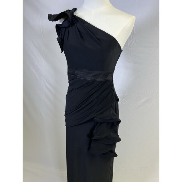 Phoebe Couture Womens Asymmetrical Black Long Gown Size 2 Formal Party Prom - Picture 6 of 16